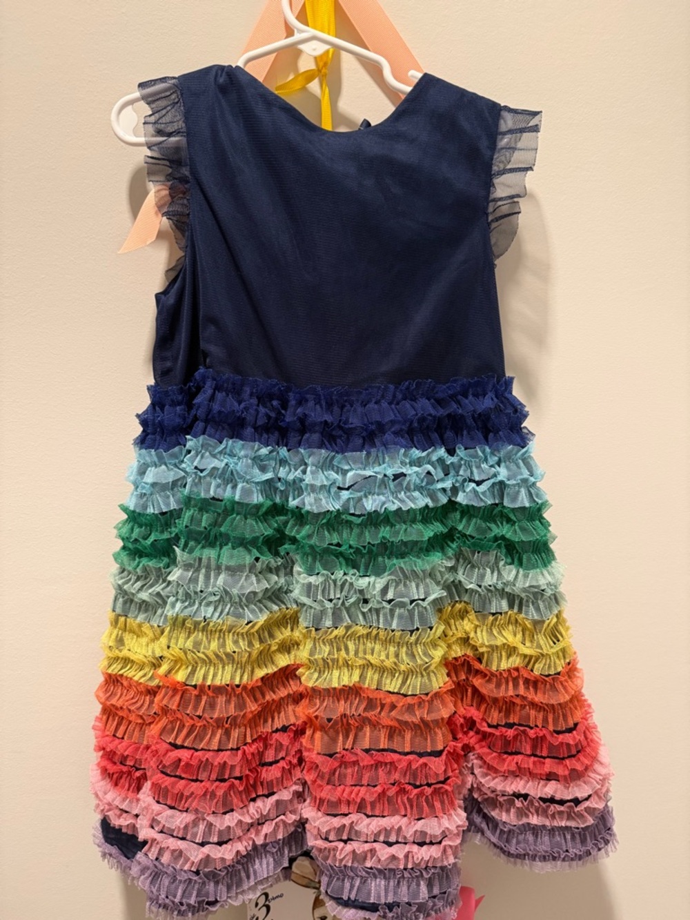 Navy and Rainbow Ruffle Girls Dress